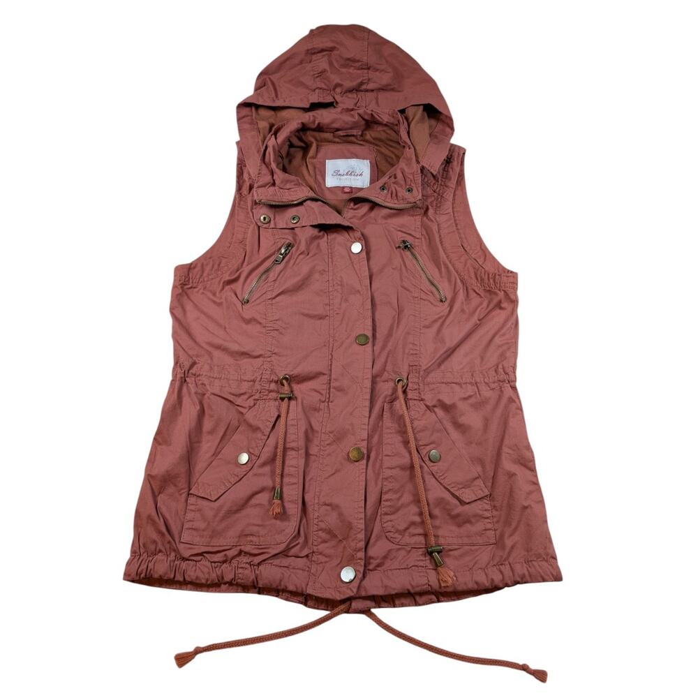 Snobbish  Woman  Hooded Vest  Size  M.  Salmon Zipper Front Snaps. Pockets